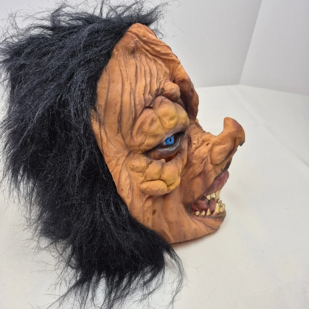 Vtg Halloween Mask Pig Ghoul Monster Latex Hair Blue‎ Eyes Sri Lanka 80s 90s
